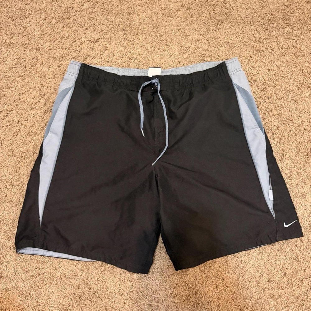 Nike Mens Swim Trunks Black Gray Board Shorts Size L Swoosh Logo